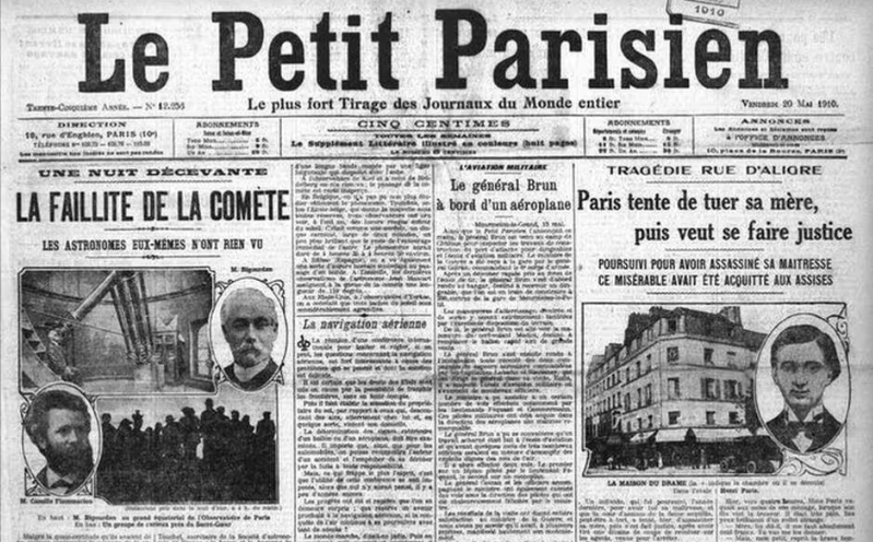 Une du Petit Parisien consacrée à la faillite de la comète de Halley
