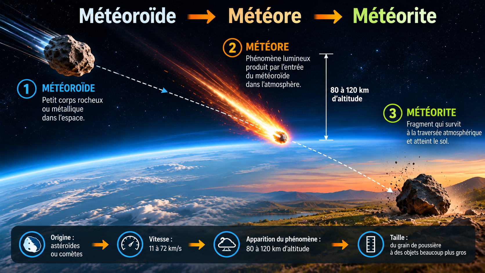 Du météoroïde au météore puis à la météorite